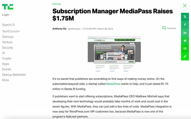 MediaPass explainer video featured on Tech Crunch