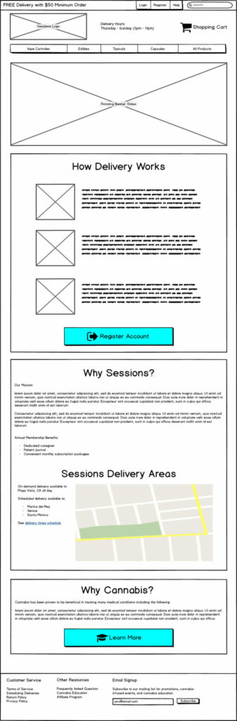 Sessions Homepage Wireframe