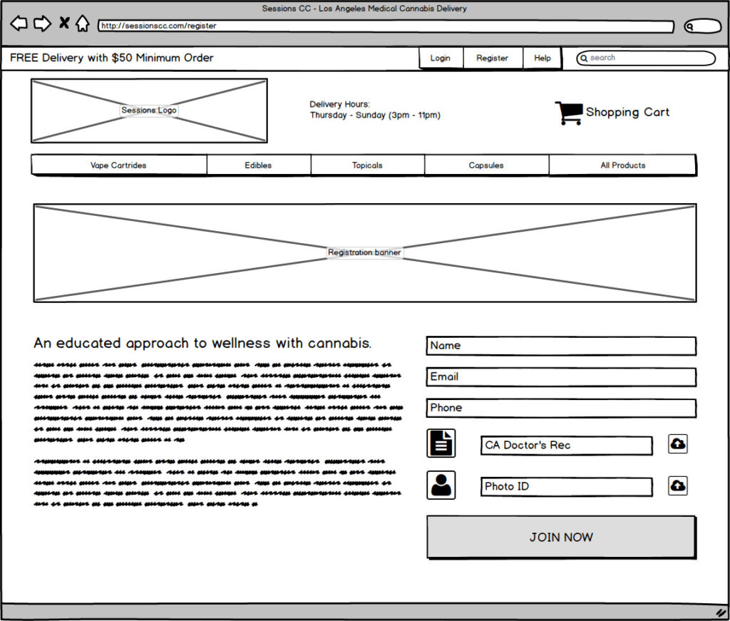 Sessions Registration Wireframe